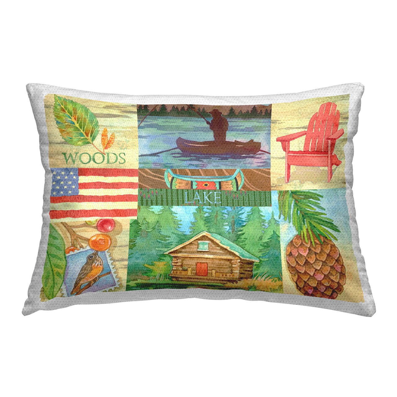 Summer Lake Collage Design by Andrea Tachiera Outdoor Printed Pillow